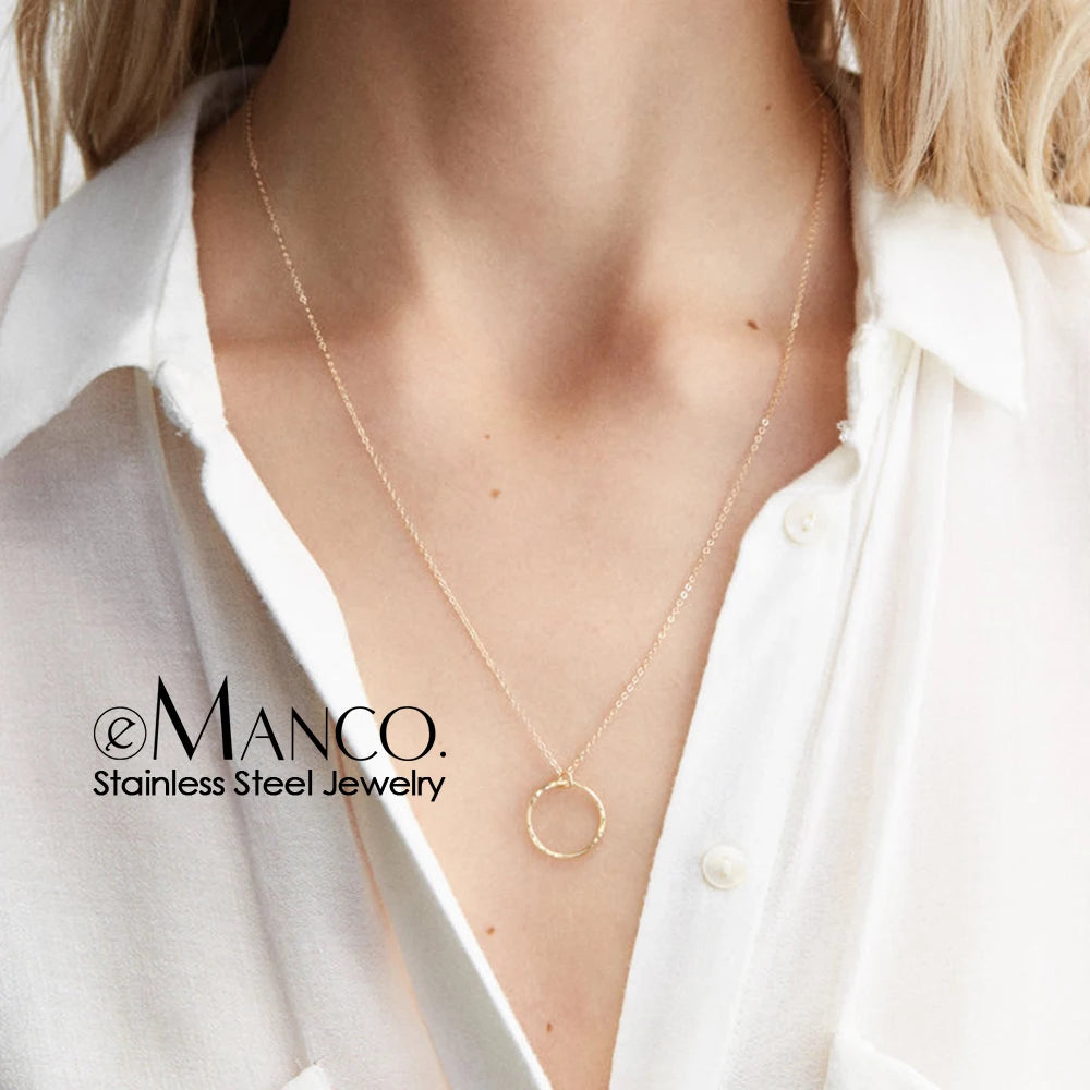 EManco Korean Style Chain Choker Necklace Women Moon Pendant Stainless Steel Necklace for Women Fashion Jewelry