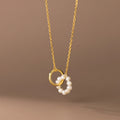 Fashion Jewelry 925 Sterling Silver Circular Natural Small Pearls Round Circle Pendant Gold Plated Necklaces for Women