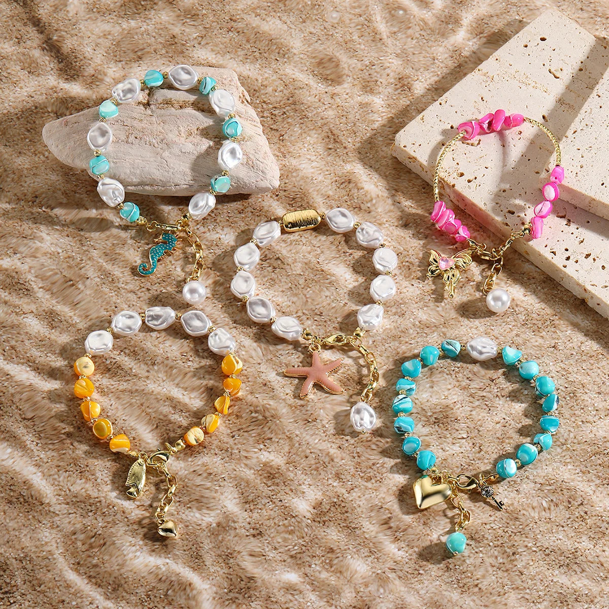 New Arrival Bohemian Style Pearl Beaded Bracelet Beach White Shell Starfish Pendant Shell Bracelet for Women