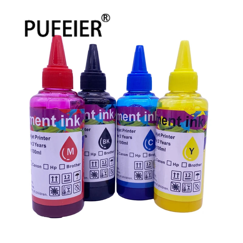 100ML Bottle Premium Refill Pigment Ink Compatible for Epson 4 Color Inkjet Printer Printing CISS Pigment Ink