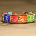 Dainty Rainbow Jasper Beaded Bracelet for Women Fine Jewelry Vintage Leather Wrap Imperial Jasper Boho Chakra Bracelet