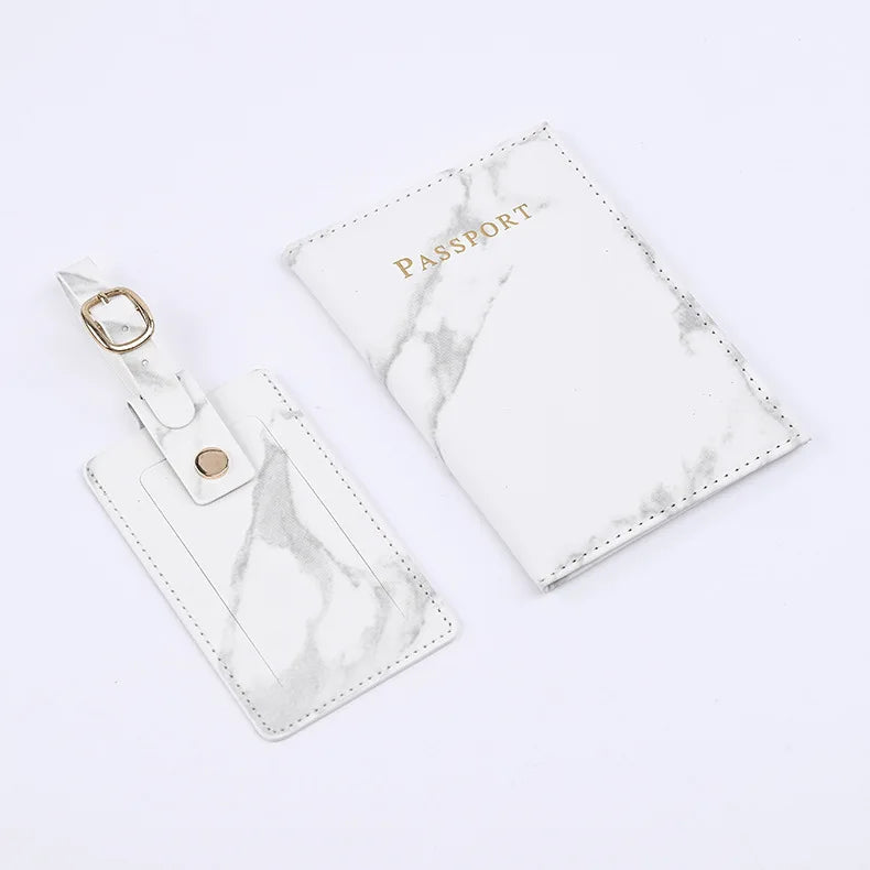 Personalized Passport Holder Pu Leather Custom Marble Passport Holder and Luggage Tag Set
