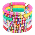 Friendship Beaded Bracelet for Women Surfer Bracelets Polymer Clay Rainbow Elastic Rope Heishi Bracelet Set Boho Jewelry