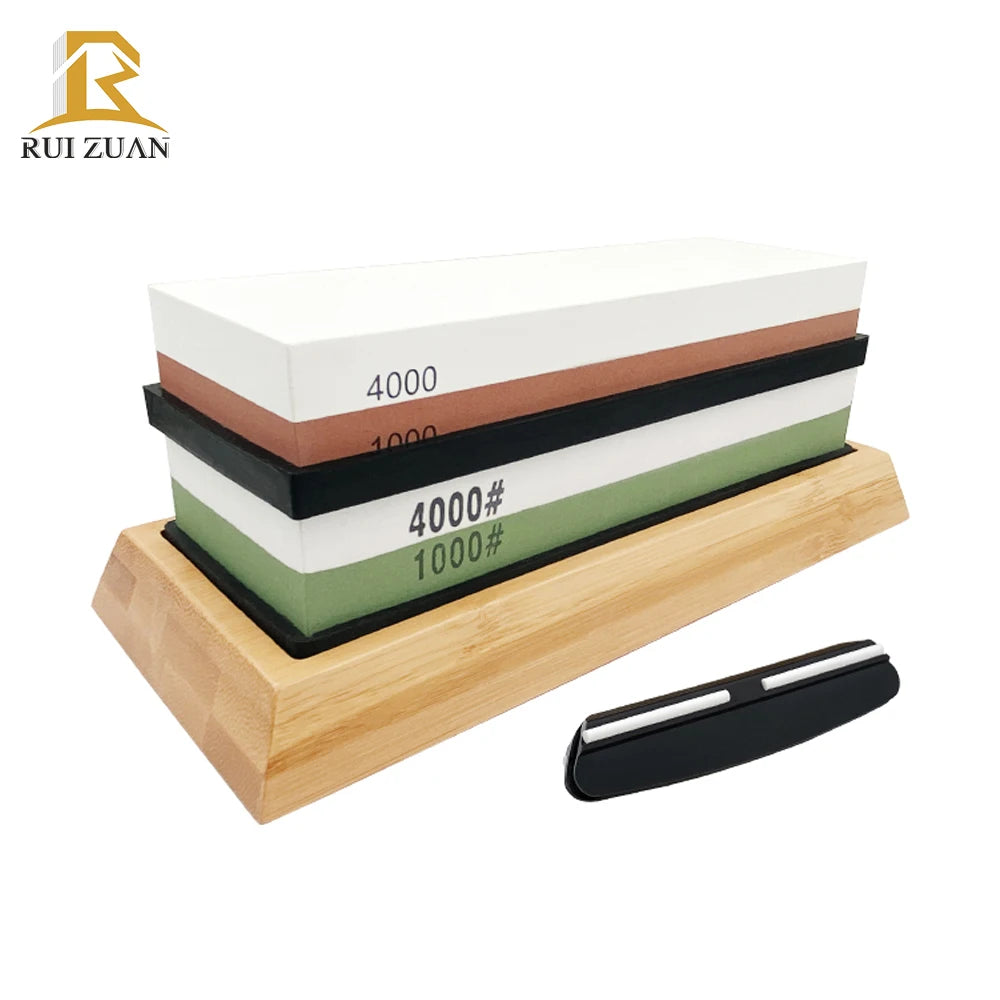 RZ Whetstone 400/1000 3000/8000 Sharpening Stone 2 Side Knife Sharpener Set Non-slip Bamboo Base Wet Stone Box