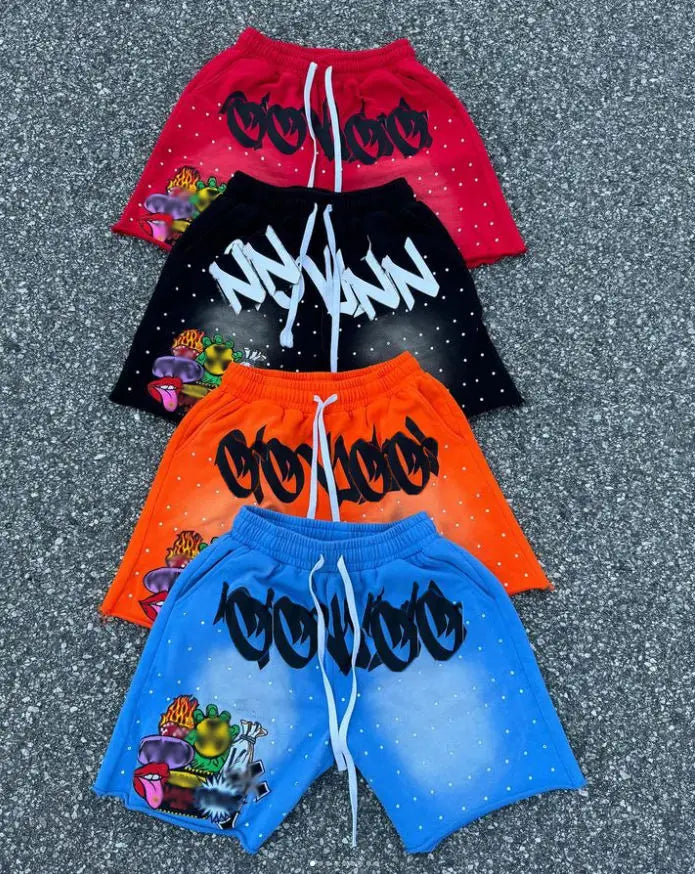 Custom High Waist Cotton Shorts Eco-Friendly Hip Hop Beach Board Gym Shorts Canvas Print Casual Style Dark Washed Decorations