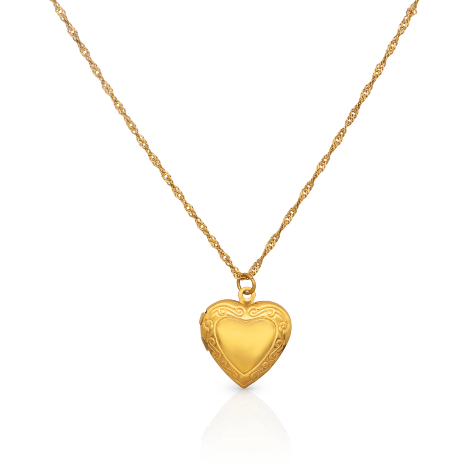 Chris April Fashion Jewelry PVD Gold Plated 316L Stainless Steel Locket Pendant Necklace with Singapore Chain