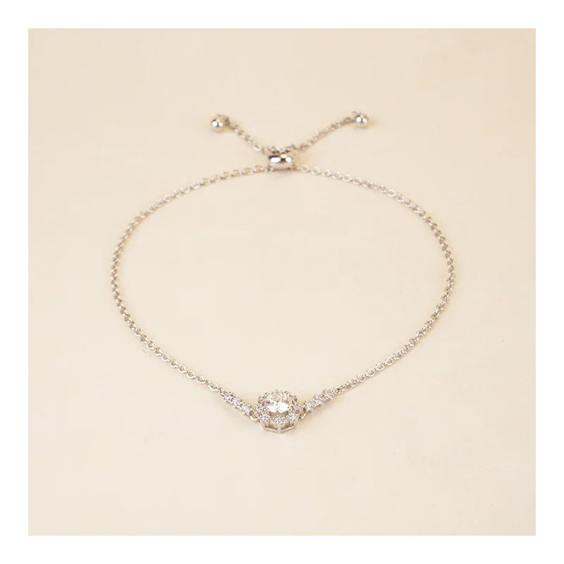 Customizable 1ct Moissanite Ladies Bracelet 925 Silver with Rhodium Plating Adjustable for Women-for Wedding Party or Gift