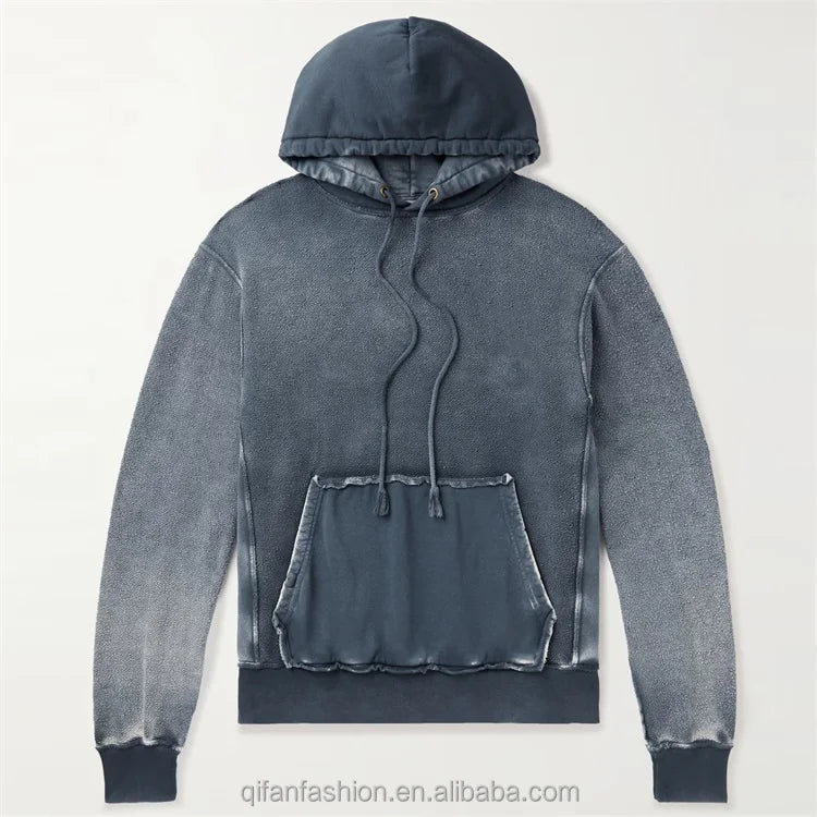 Custom Reversible Distressed Faded Vintage Wash Hoodie for Men