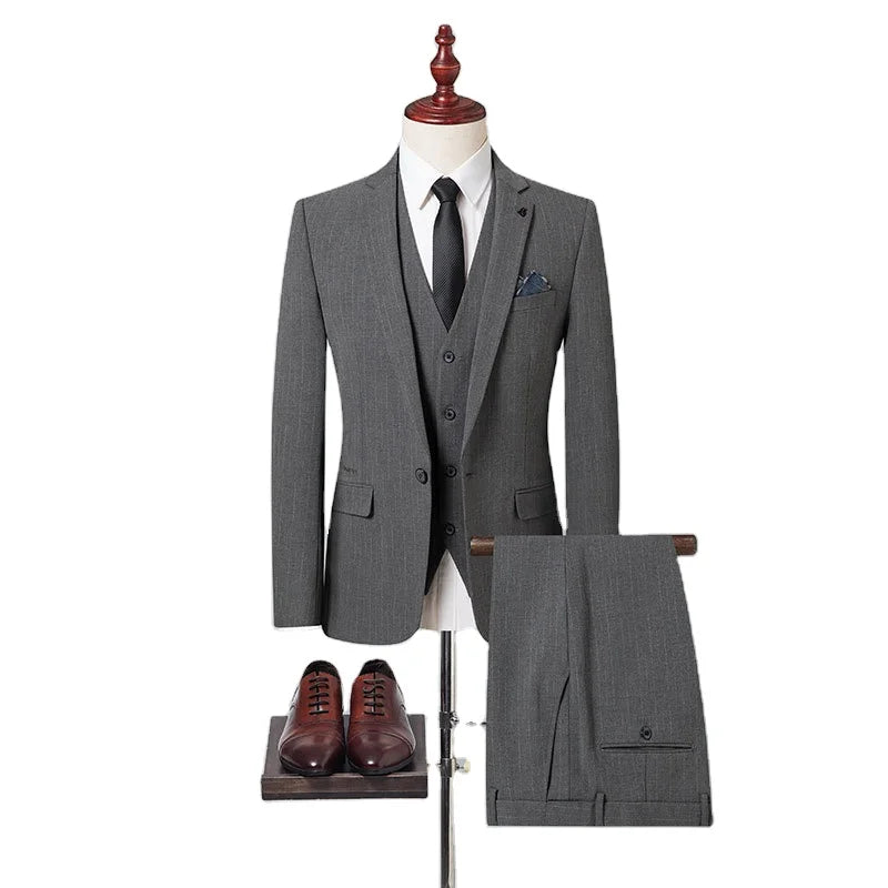 New Arrival High Quality Wholesale 3-Piece Men's Business Suit Set Double Breasted Notched Collar Polyester/Cotton Waterproof