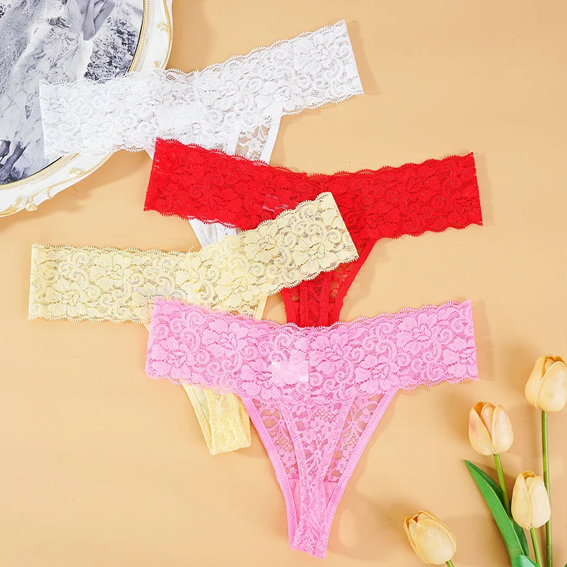 Lace Thong Low Waist Semi Transparent Ladies Sexy Panties Thong Mesh T-back Women's Erotic Underwear Mesh T-pants