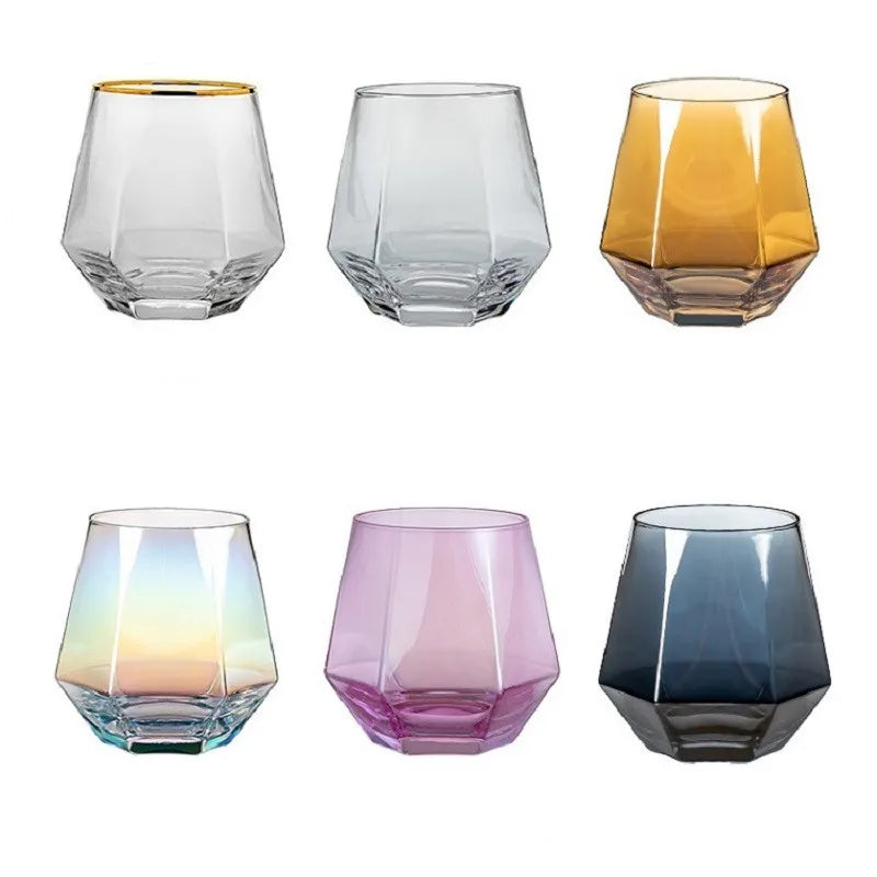 Creative Hexagonal Glass Mugs Colorful Water Cups Juice and Beer Cups for Bar