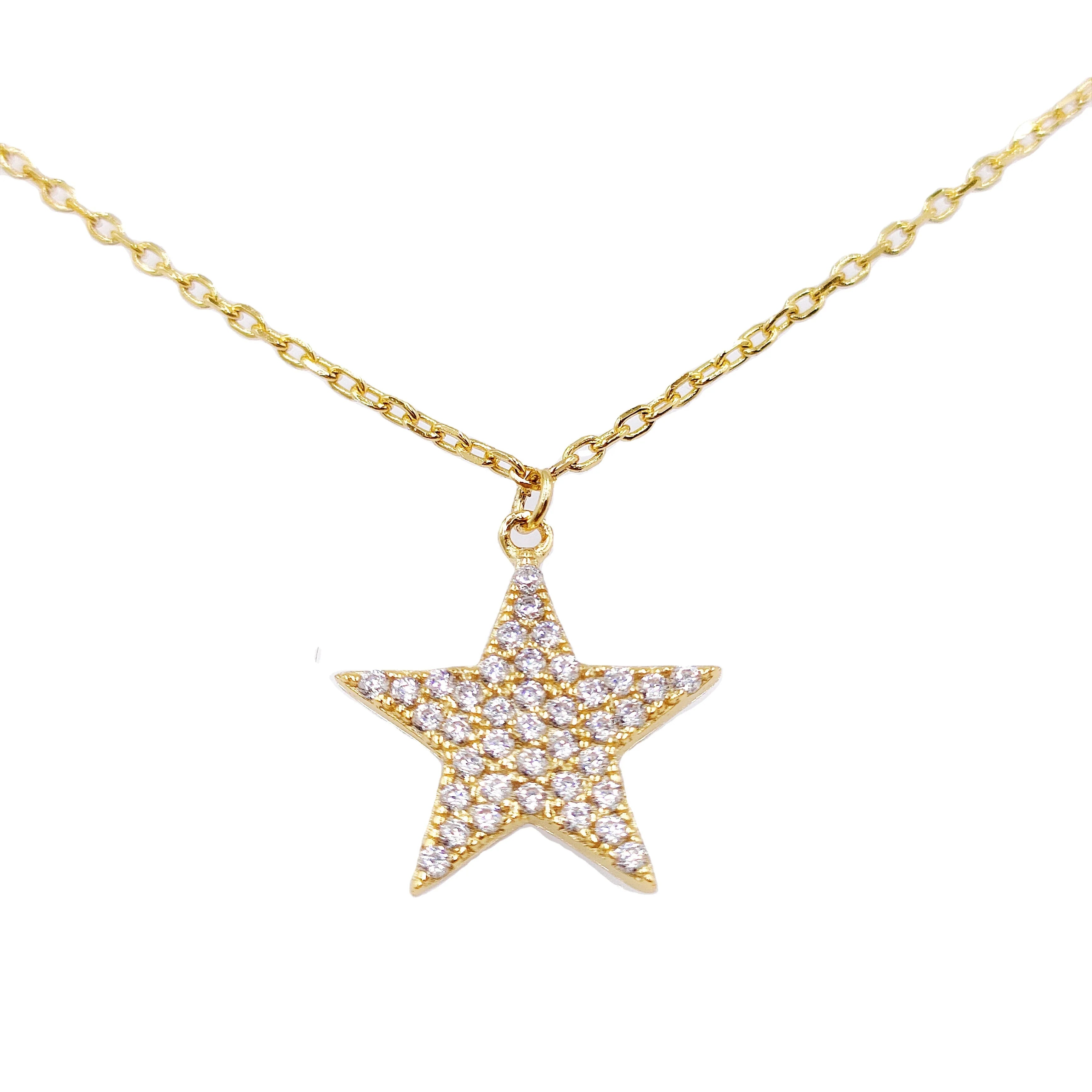Classic Gold Plated 2.04Gram Star Charms Pendant Iced Out Bling Zircon Jewelry