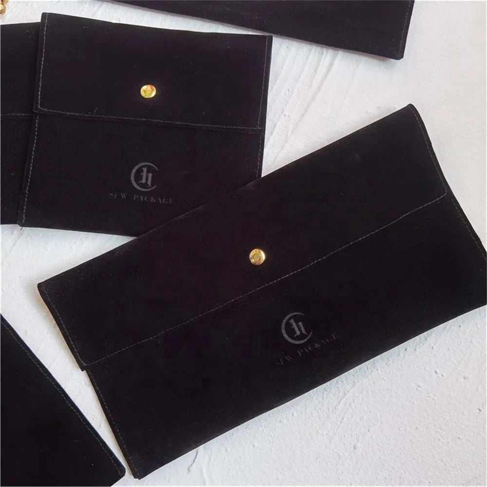 Chuanghua Newest Luxury Design Custom Logo Printed Small Envelope Flap Suede Jewelry Bag Velvet Pouches With Button