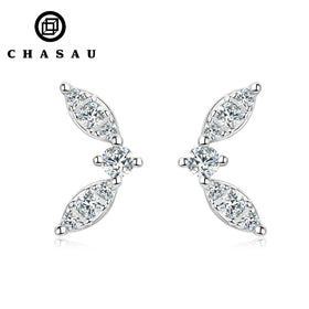 0.17cttw Full D Color Moissanite Piercing Ear Jewelry 925 Sterling Silver Lovely Mini Leaf-shape Earrings for Women