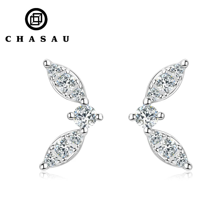 0.17cttw Full D Color Moissanite Piercing Ear Jewelry 925 Sterling Silver Lovely Mini Leaf-shape Earrings for Women