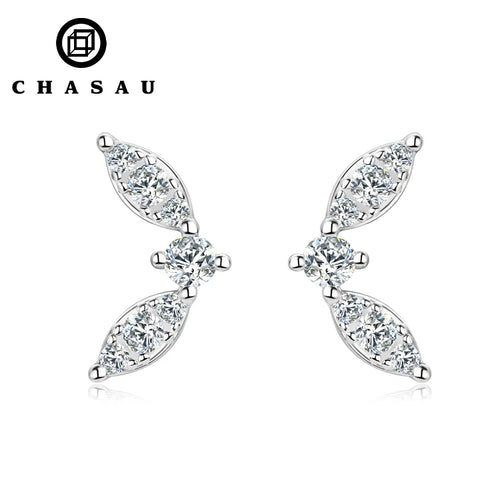 0.17cttw Full D Color Moissanite Piercing Ear Jewelry 925 Sterling Silver Lovely Mini Leaf-shape Earrings for Women
