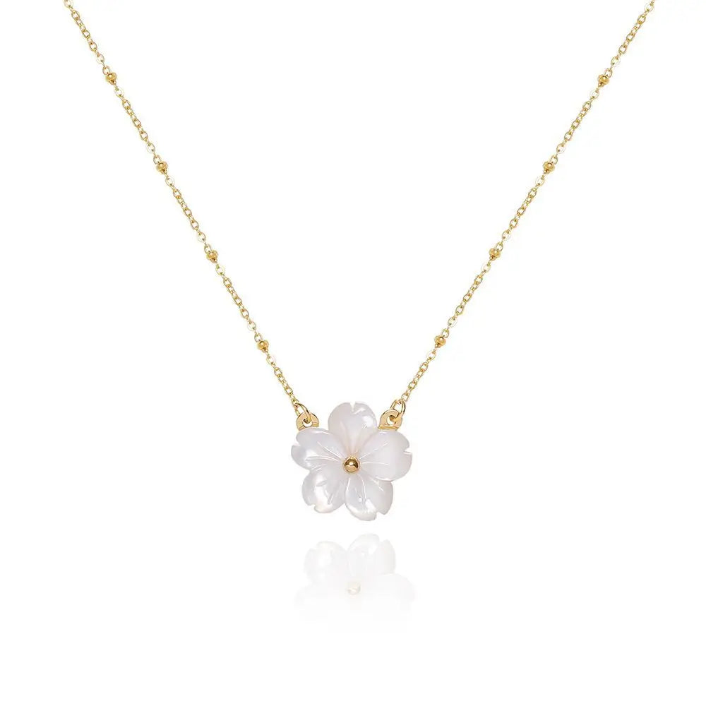 Joolim Fashion Jewelry 18K Gold Plated Flower White Shell Pendant Necklace for Women