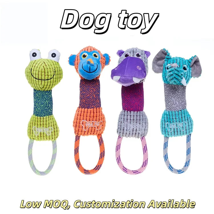 2023 New Design Cute Hippo Frog Elephant Monkey Interactive Cleaning Chewer Plush Dog Toys with Cotton Rope MegaBDM