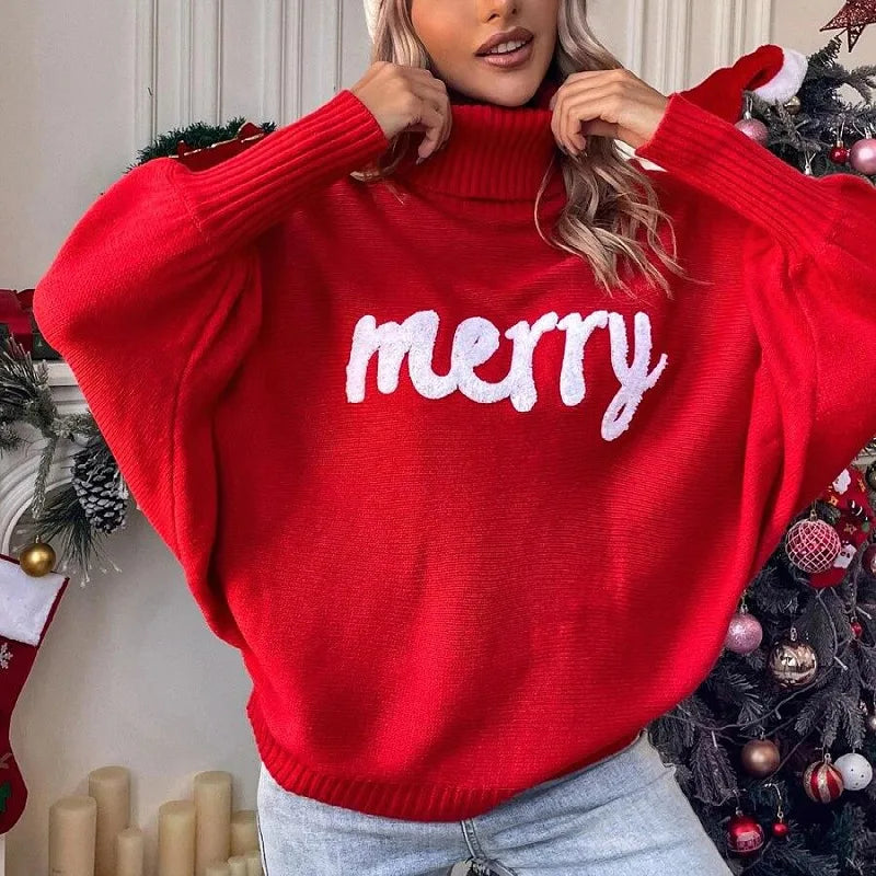 Custom 2026 Christmas Pullover Turtleneck Sweater Women Winter Custom Knitted Christmas Sweater Women Merry Christmas Clothing