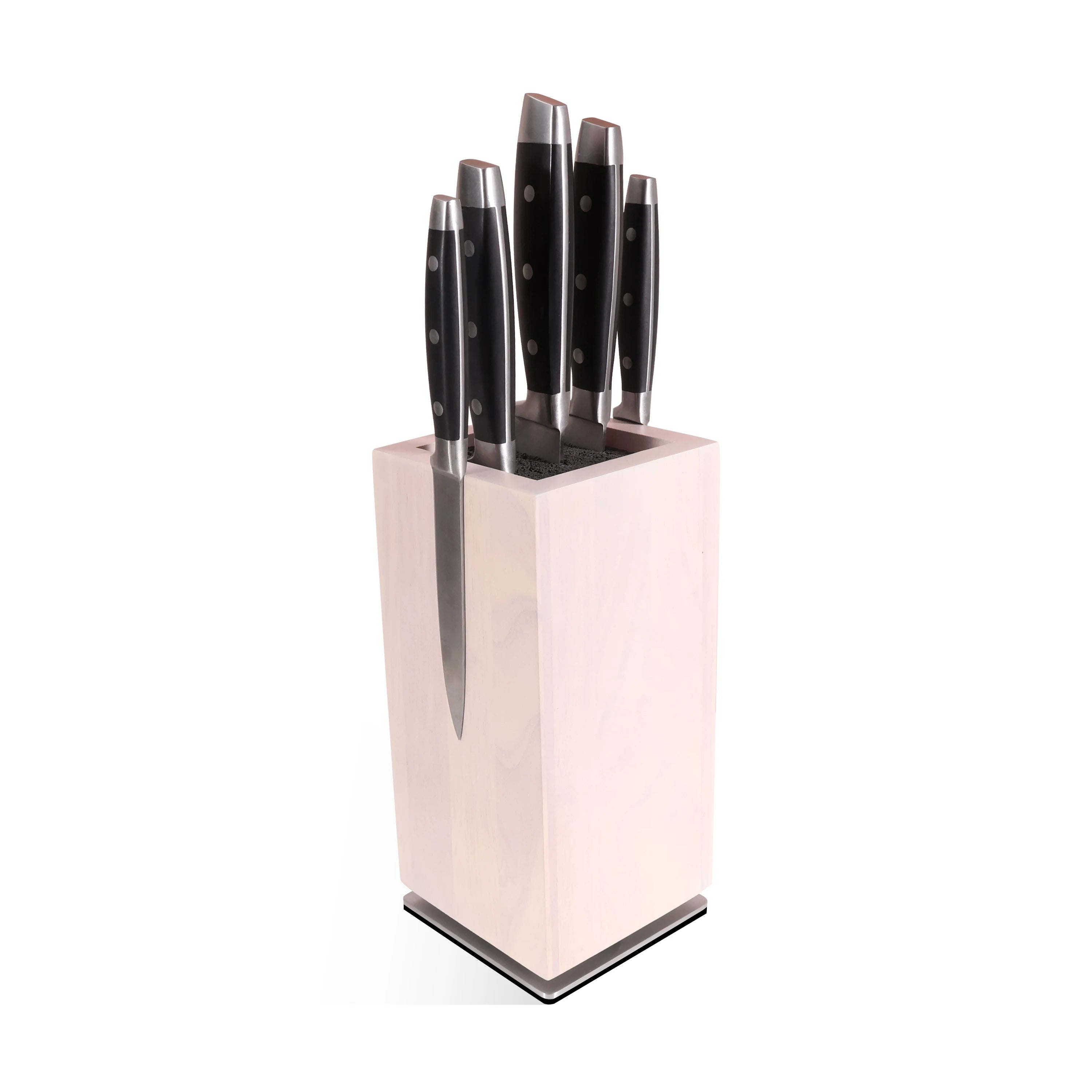 White Color 4-sided Wood Rotating Magnetic Knife Holder with Plastic Rod for Kitchen