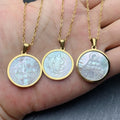 Stainless Steel Sea Shell Cross Virgin Mary Saint Benedict Pendant Necklace for Women Religions Jewelry