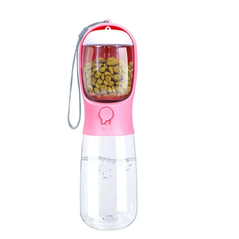 2 in 1 Pet Food Water Bottle 300ml 550ml Dog Feeding Travel Water Bottle with Food Storage and Hang Leash Pet Drinking Bottle