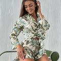 Enyami Loose Pajamas Femme Long Sleeves Single Breasted Shirt Print Shorts Women Two Pieces Nightwear Sweatsuit Matching Outfits