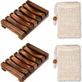 Best Selling Handmade Soap Dish Set Wooden Dish Holder with Exfoliating Soap Bag