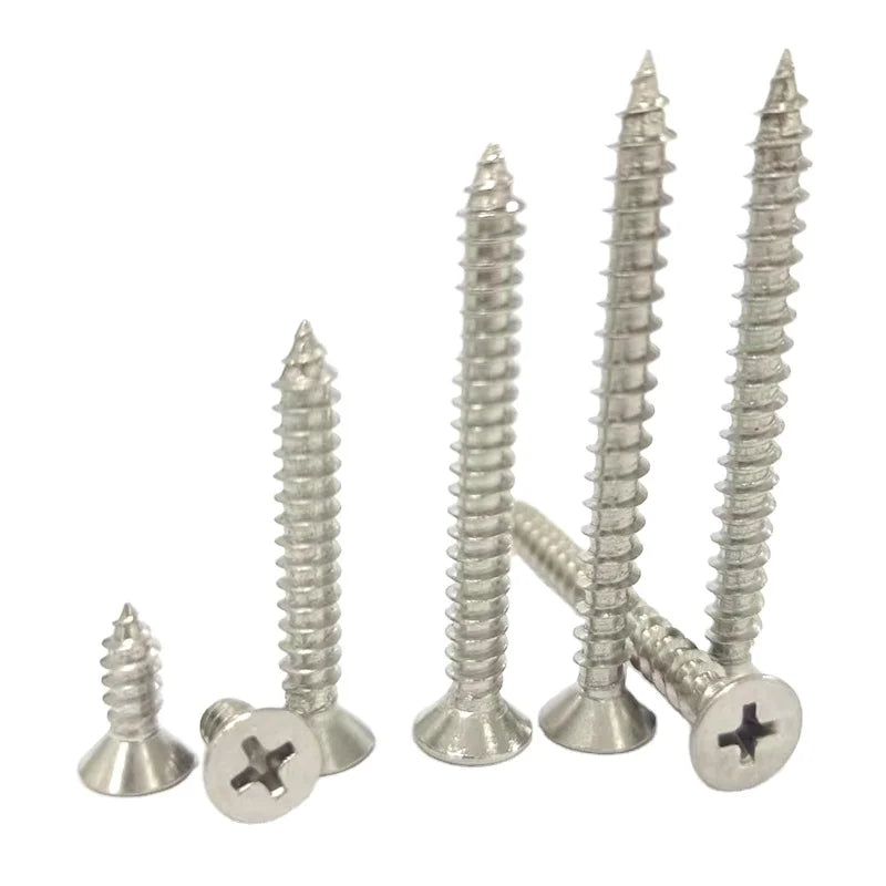 Din7982 Metric Self-Tapping Screw Countersunk Flat Head 304/316 Stainless Steel Polished Surface A2/A4 Grade for Cross Chipboard