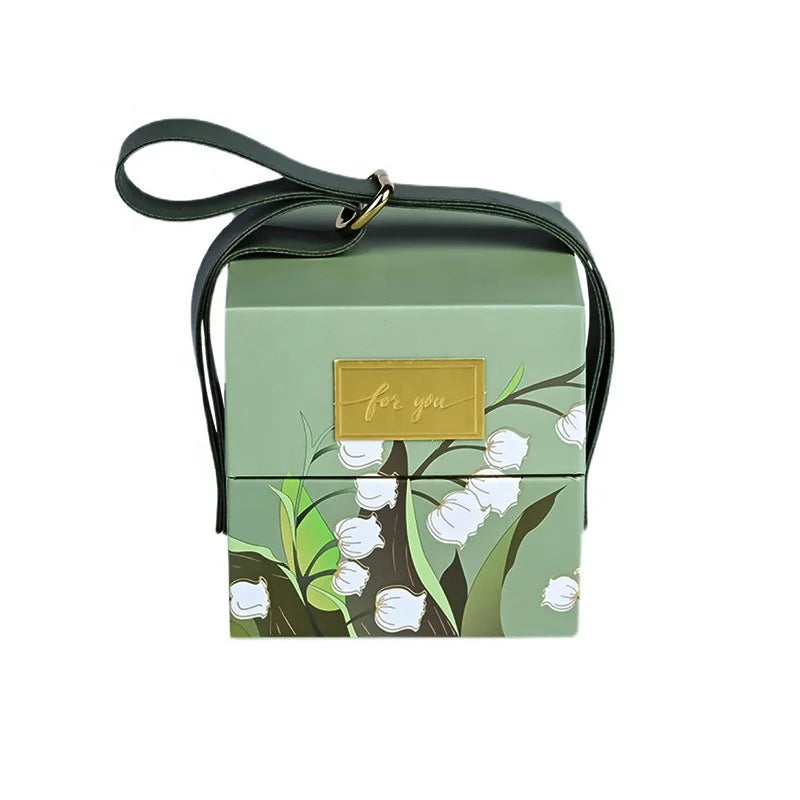 Wholesale Custom Logo Luxury Rigid Cardboard Gift Boxes With PU Leather Handle Lid and Base Paper Box