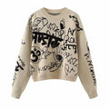 Factory Direct Sales Korean Style Front Logo Long Sleeve Stripe Knitted Nylon/Acrylic Pullover Sweater & Cardigan for Women