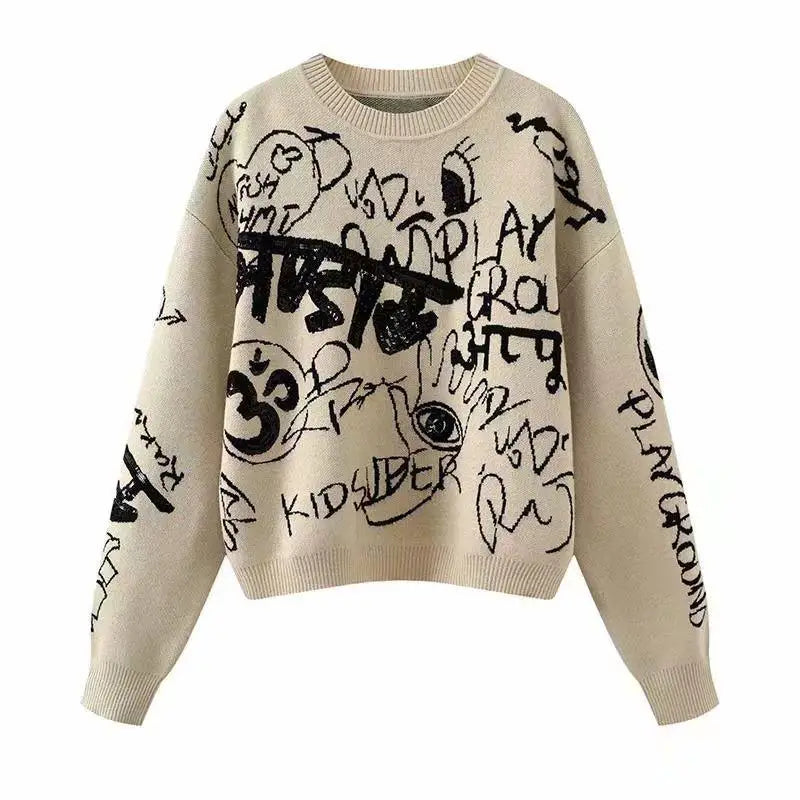 Factory Direct Sales Korean Style Front Logo Long Sleeve Stripe Knitted Nylon/Acrylic Pullover Sweater & Cardigan for Women