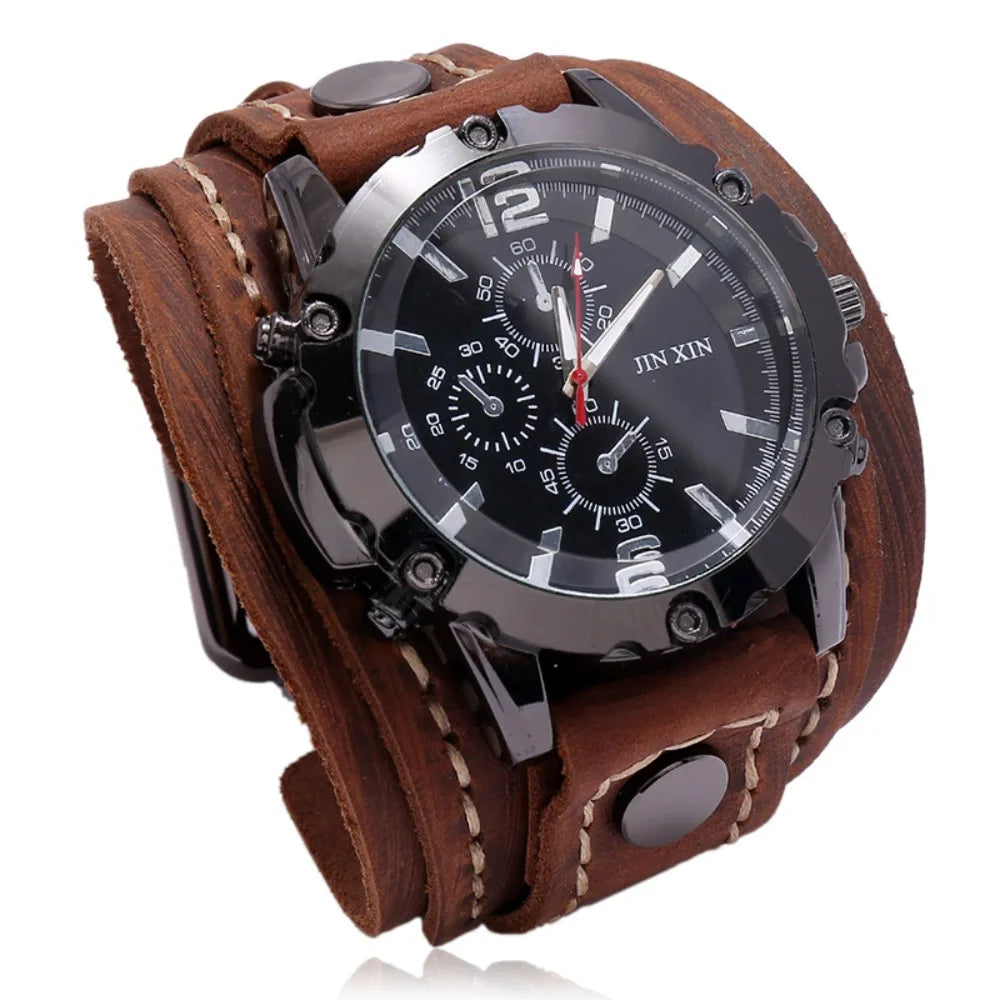 Factory Wholesale Exaggerated Men's Leather Bracelet Retro Hand Make Cowhide Watch Bangle Personality Gift for Men