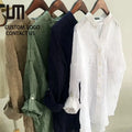 Liu Ming Hot Selling 2025 Custom Logo Summer Vintage Women Solid Color Cotton Linen Loose Long Sleeve Blouse