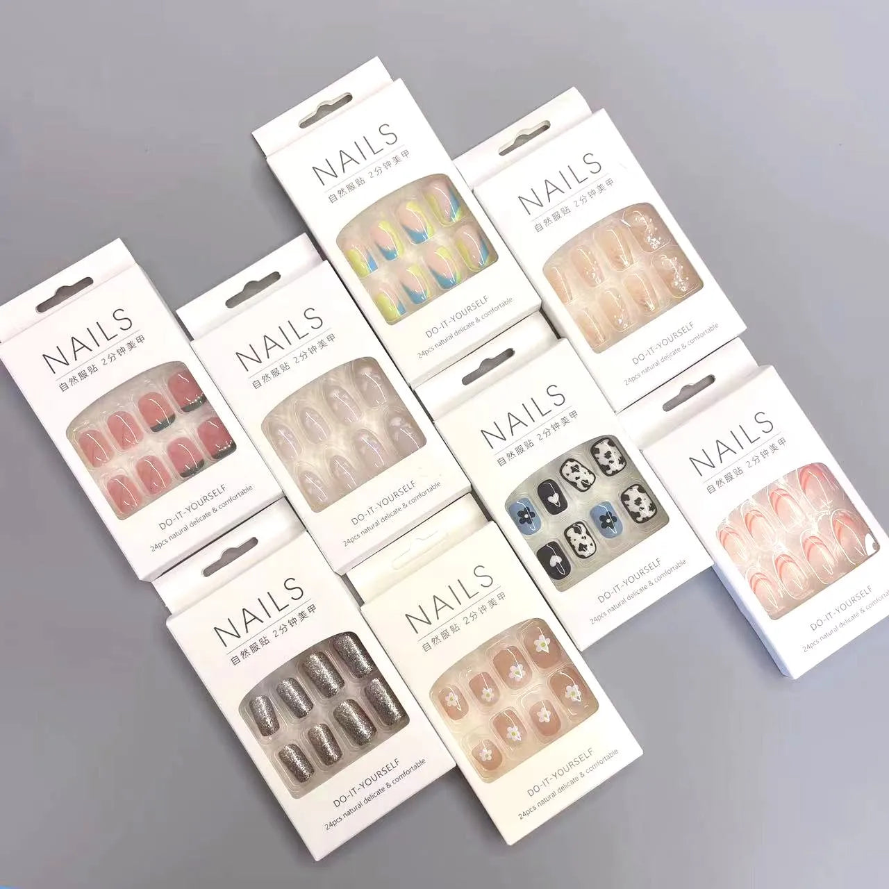 Wholesale Vendor Luxury Long Press on Nails 24 Piece False Artificial Fingernail Acrylic Private Label Fake Nails With Glue