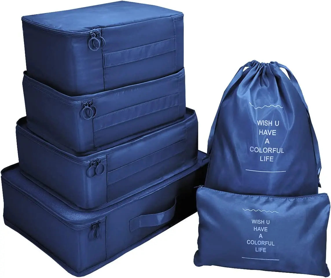6-Piece Fashion Durable Packing Cubes Travel Luggage Organizers with Zipper Closure for Unisex Use