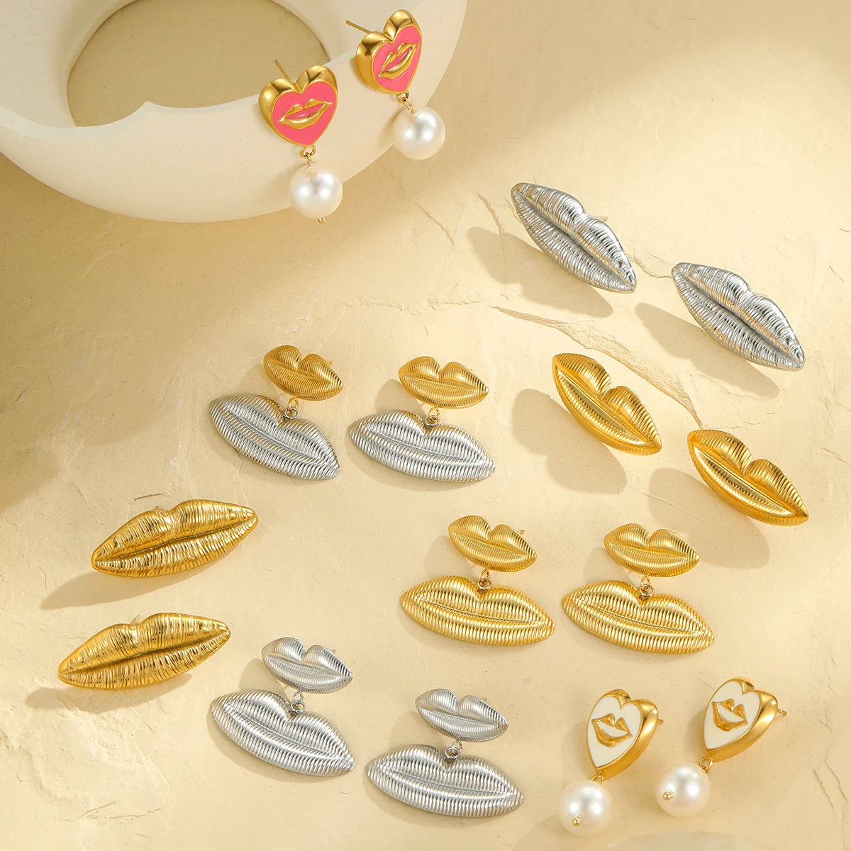 Hot Selling Personalized European Style Stainless Steel Earrings Internet Celebrity Matching Lip Earrings Collection