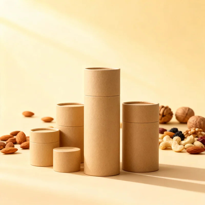 Custom Size Printed logo Eco-Friendly Cylindrical Chocolate Sugar Jelly Tea Candy Nuts Food Packaging Creative Kraft Paper Tube