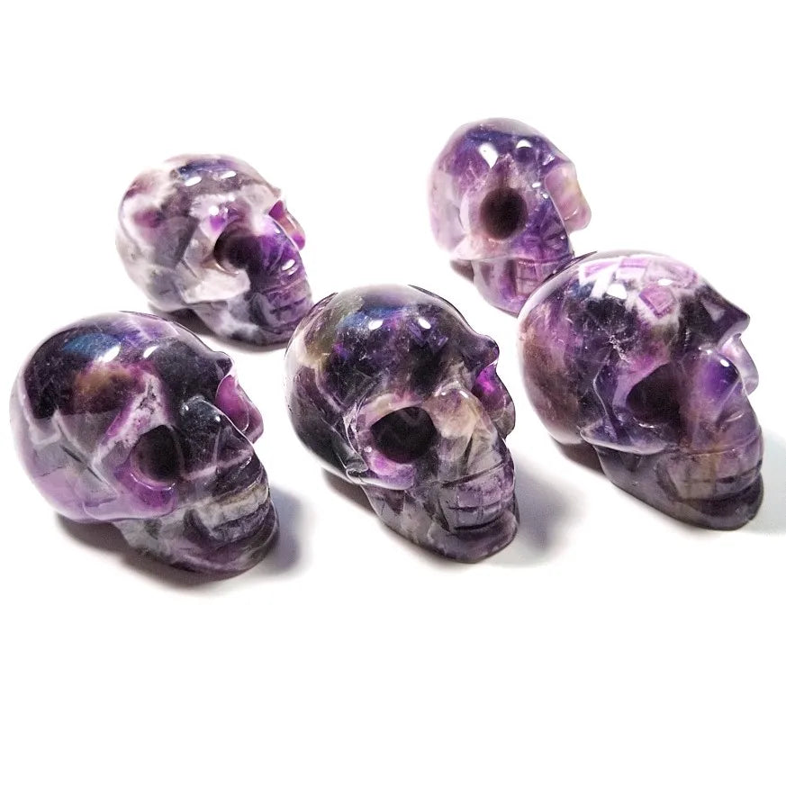 HY Natural 2 Inch Hand Carved Amethyst Crystal Skulls Head for Decoration Crafts