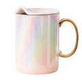 Nordic Creative Rainbow Ceramic Mug Pearl Glaze Colorful With Lid Coffee Mug
