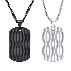 Custom LOGO Men Punk Necklace Designer Geometric Engraved Stripes Stainless Steel Dogtag Pendant Chain Necklace PN-1920