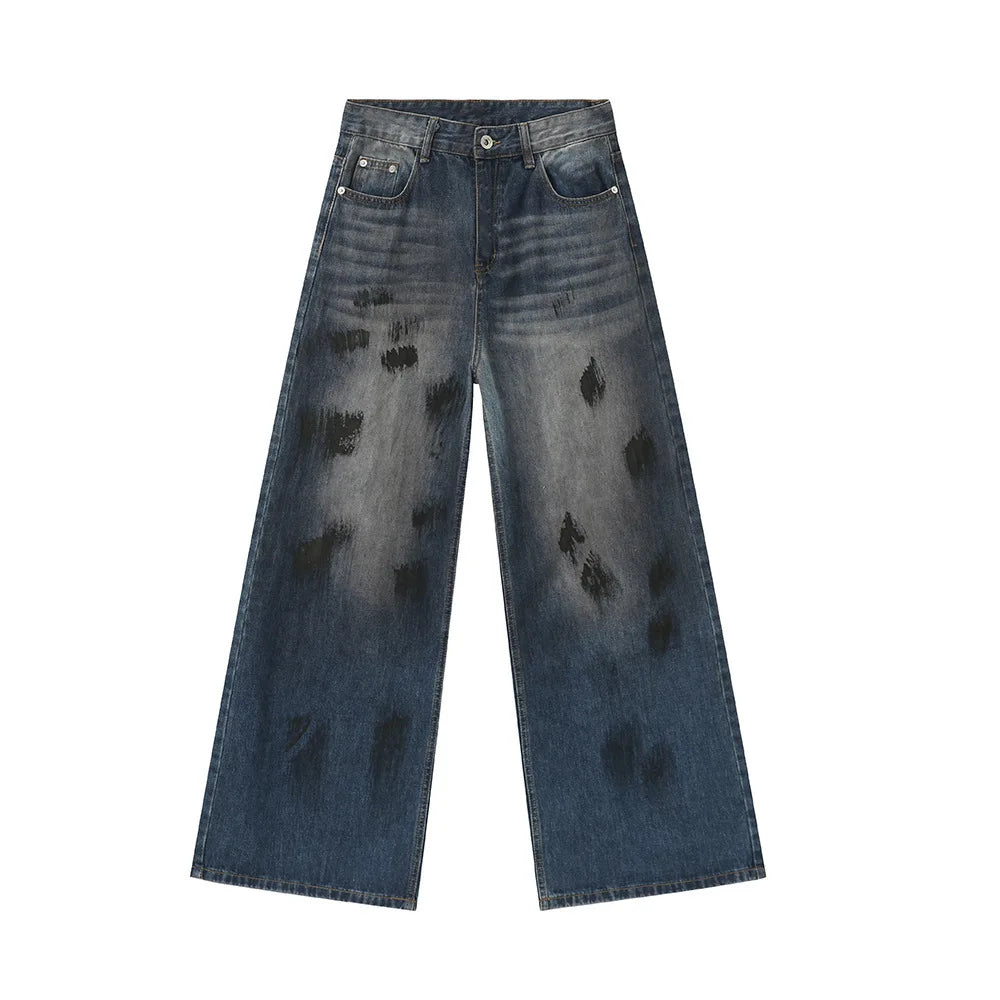 2025 Straight Leg Jeans for Men Designer Dirty Jeans for Men Dark Blue Mud Wash Denim Jeans