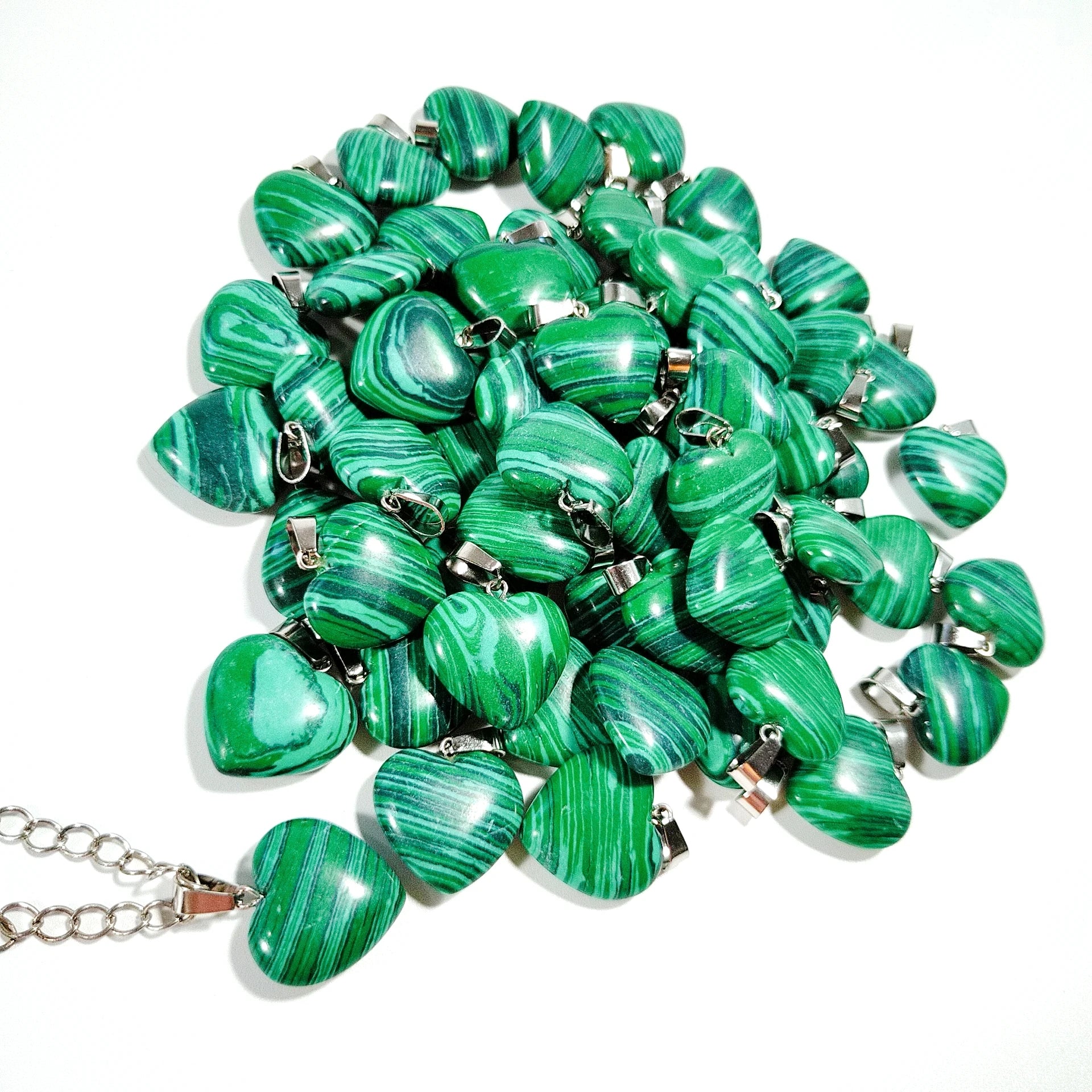 DIY Fashion mix designs heart shape natural gemstone type Malachite pendant for jewelry necklace making