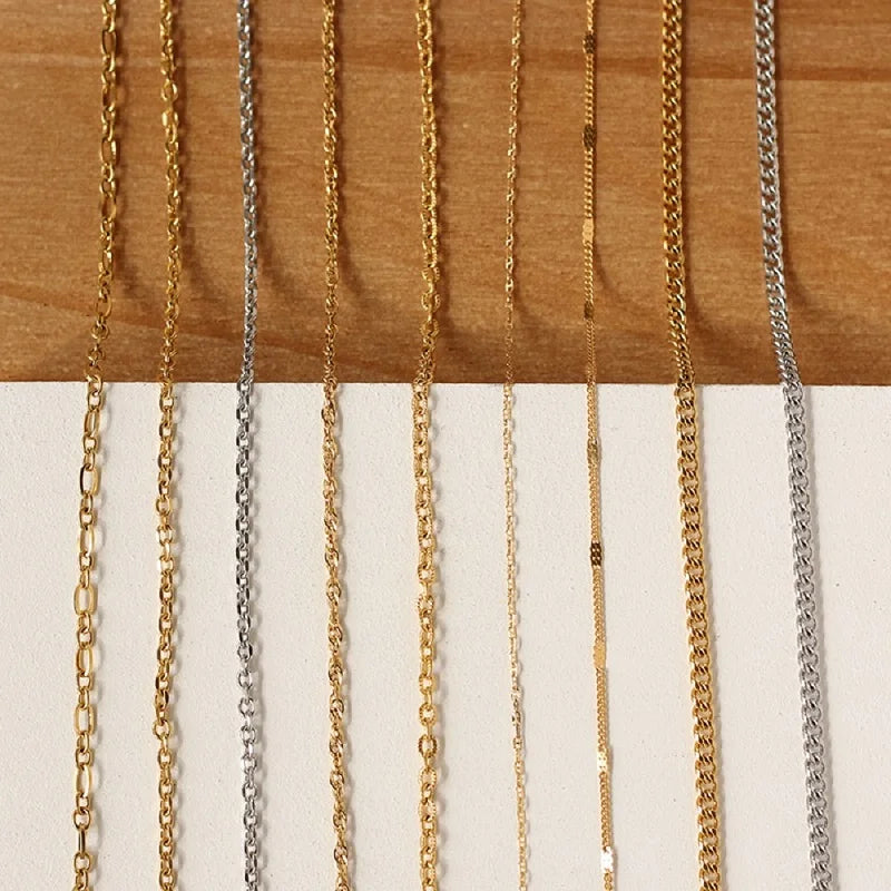 New 45cm Stainless Steel Zircon Pendant Necklace 18K Gold Plated Link Chain Vintage Style Women Girls Trendy Jewelry Gift DIY