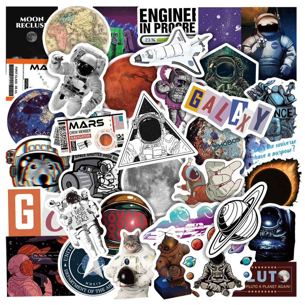 50Pcs NASA Astronaut Space Rocket Graffiti Stickers for Laptop Notebook Wall Vinyl Galaxy Stickers