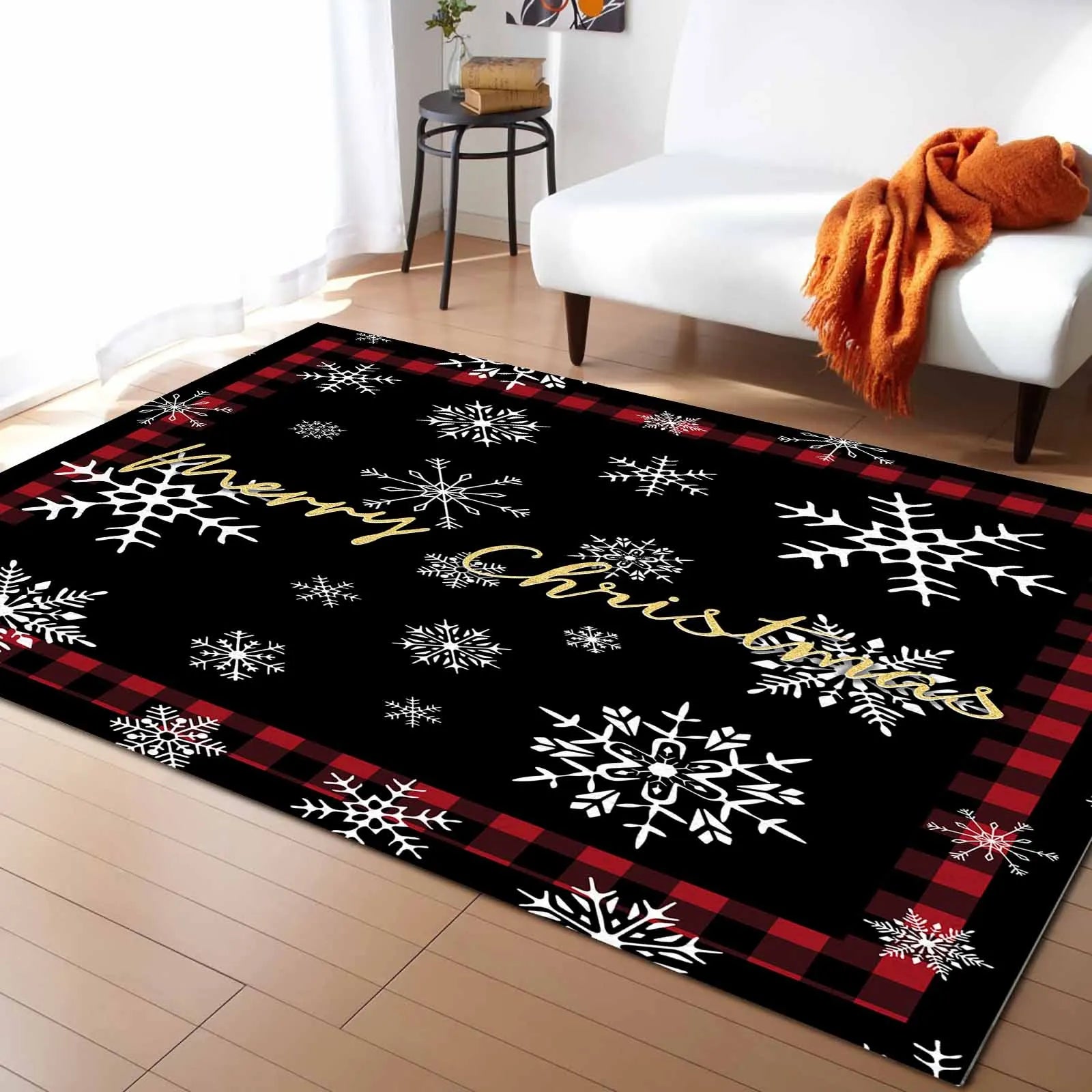 Custom Snow Print Christmas Area Rug 4X6 Machine Washable Non Slip Area Rugs Carpets for Bed Living Dining Room