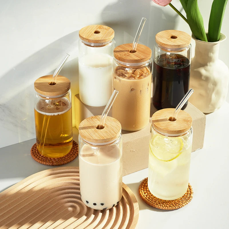 Best-selling 12oz 16oz 20oz 550ml Home Party Beer Can Shape Glass Tumbler Cup with Bamboo Lid and Straw