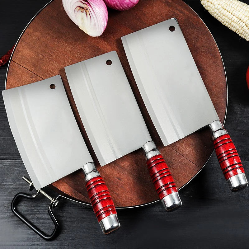 Low Polished SS Material Blade Cleaver Knife #430 Hilt Full Tang Kitchen Knives Set Manual Sharpen Practicality Edge Slice Knife