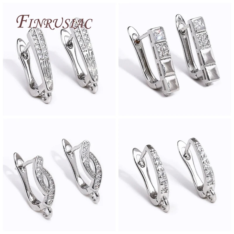 18K Gold Plated Inlay Zircon Earring Hooks DIY Women Tassel/ Pearl Drop Earrings Findings with Fastener Earwires Accessories