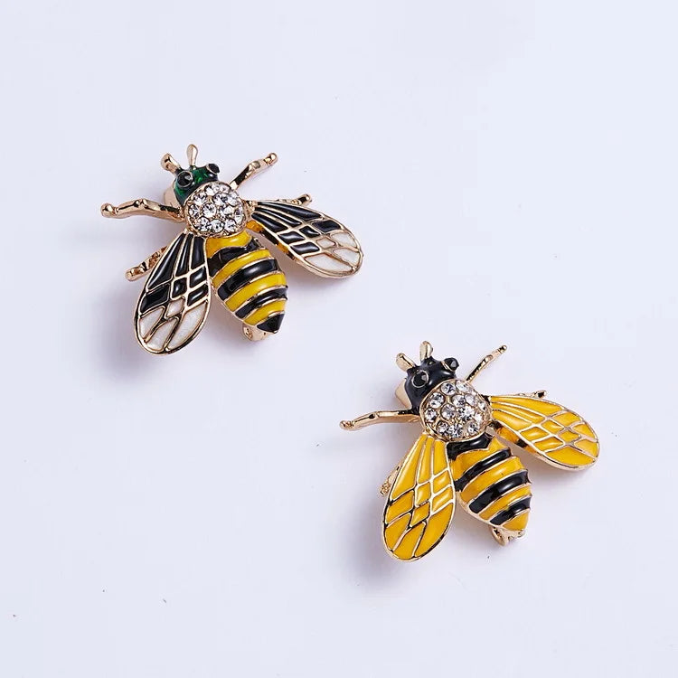 Shirt Suit Accessories Brooches Jewelry Yellow Enamel Pins Metal Animal Insect Rhinestone 18k Gold Plated Honey Bee Brooch